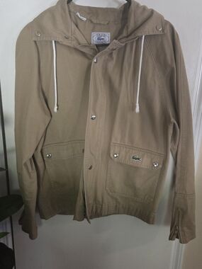 Vintage 1980s Lacoste Hooded Cotton / Canvas Jacket in Khaki